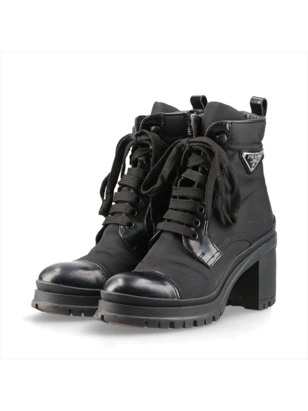 Prada Re-Nylon Trianglelogo Leather Lace-up Boots Heels